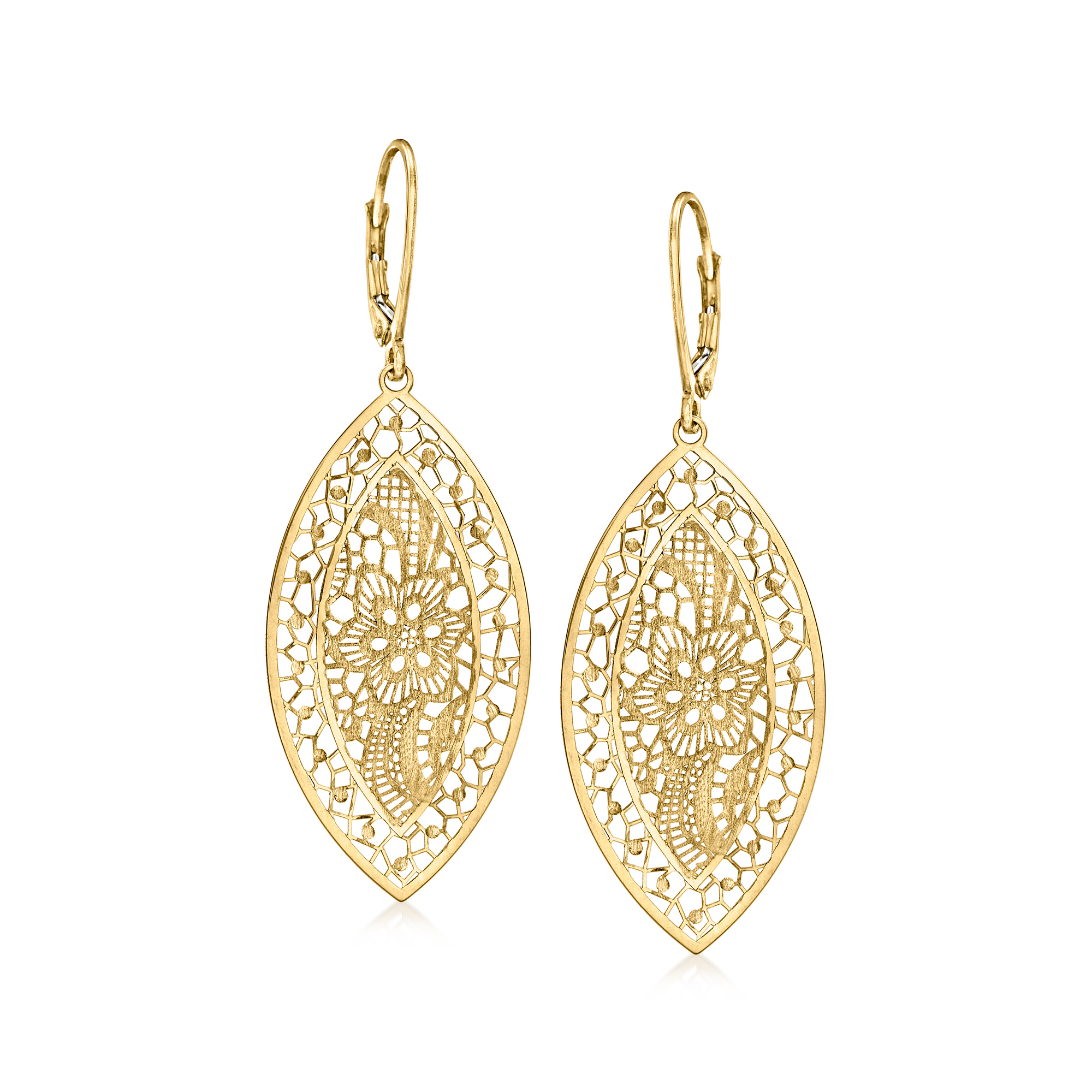Italian 18kt Yellow Gold Filigree Hoop Earrings. 7/8