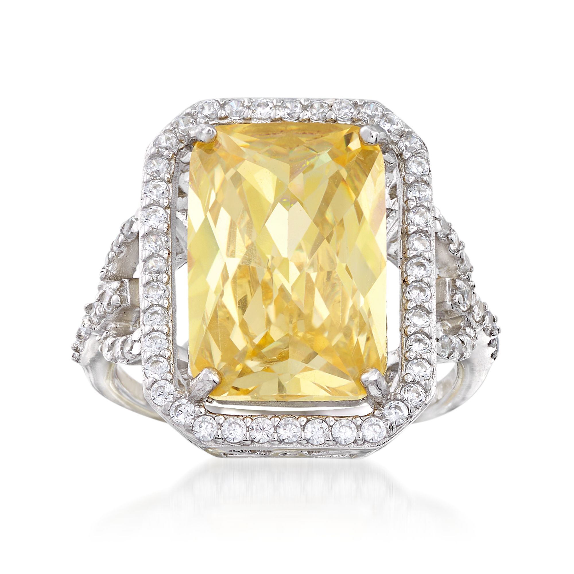 Sterling Silver AAAA Canary Yellow Cubic Zirconia Halo Ring 