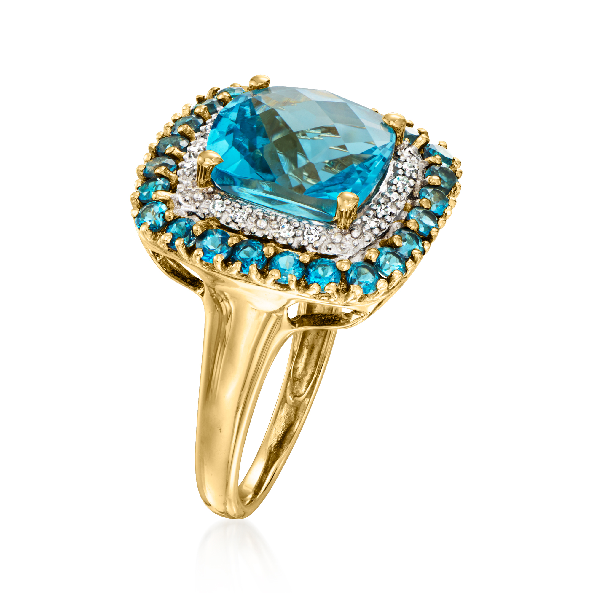 C. 1990 Vintage 5.15 ct. t.w. Swiss Blue Topaz Ring with Diamond