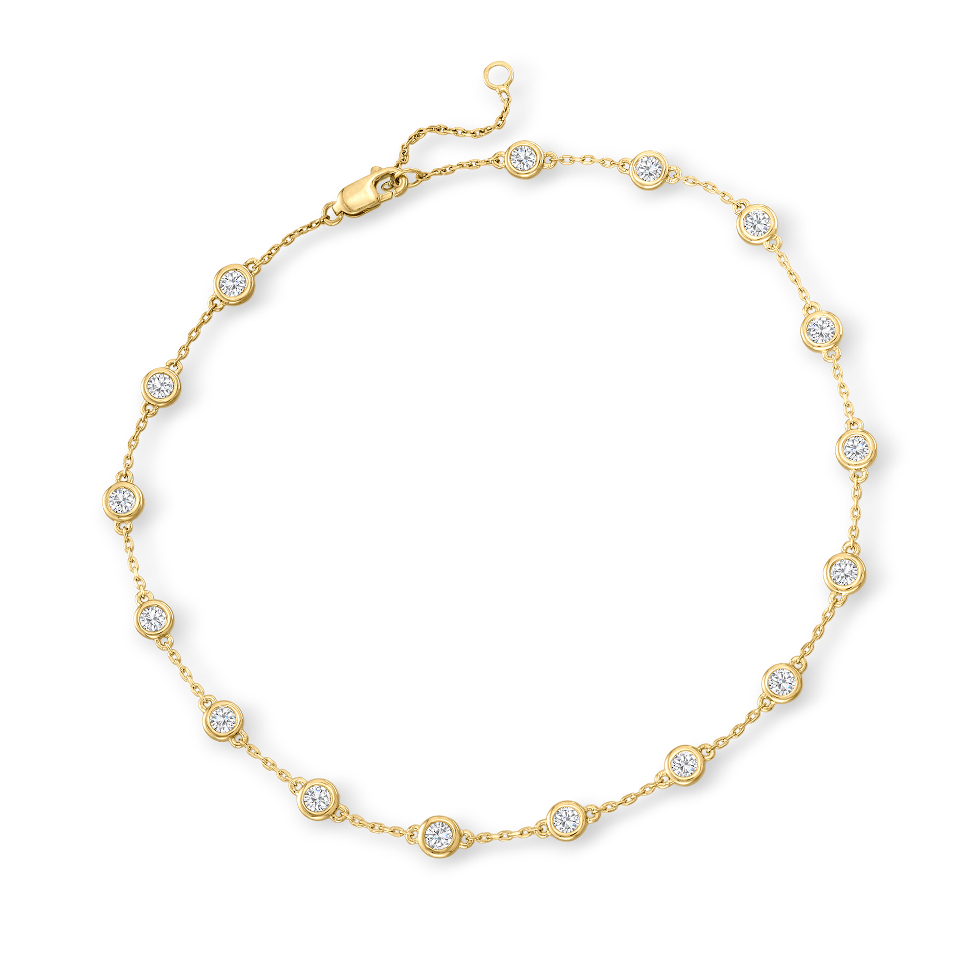 1.25 ct. t.w. Diamond Station Anklet in 18kt Gold Over Sterling