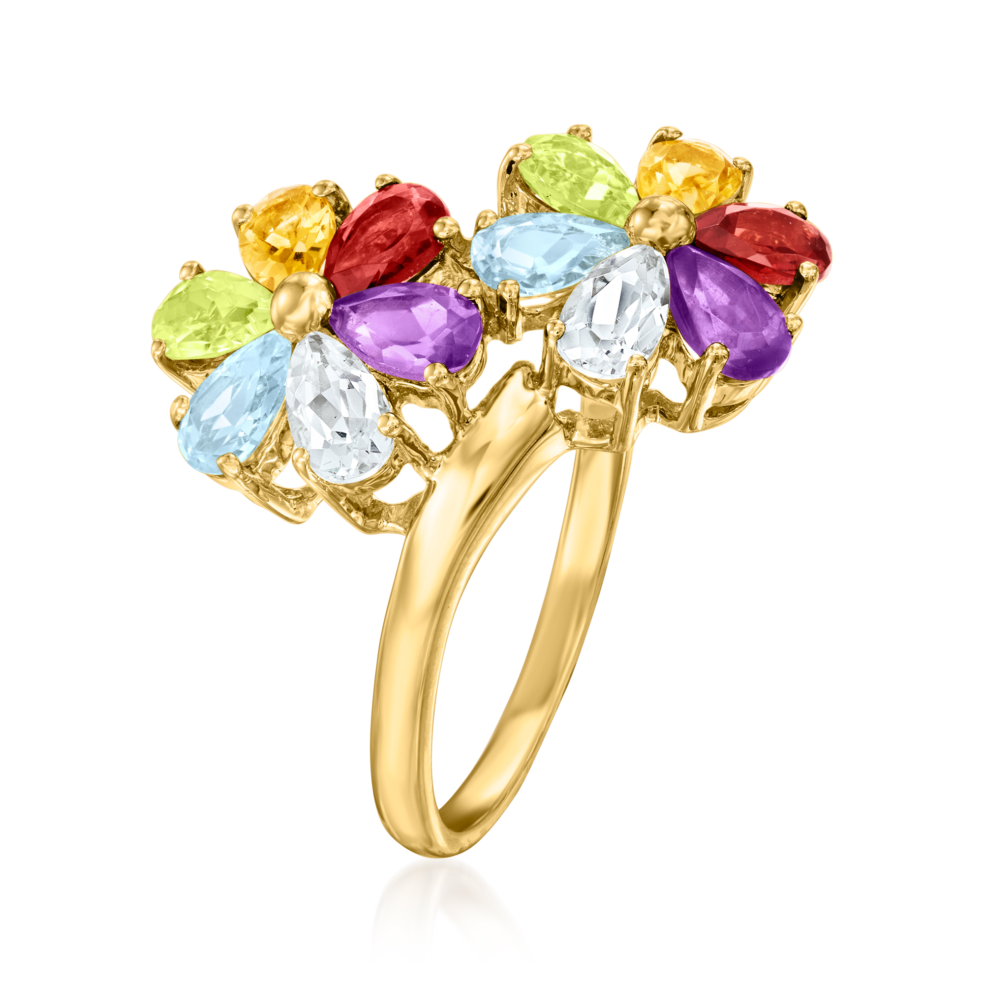 アクセサリー RENTON C. 1990 Vintage 2.42 ct. t.w. Multi-Gemstone Flower Bypass Ring in