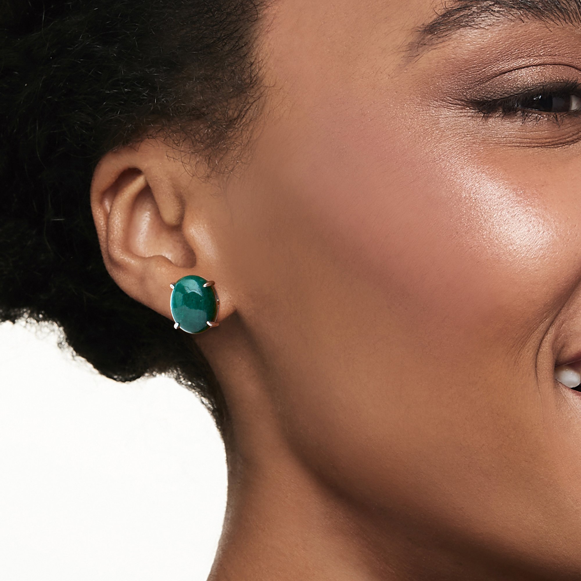14.00 ct. t.w. Opaque Emerald Stud Earrings in Sterling Silver