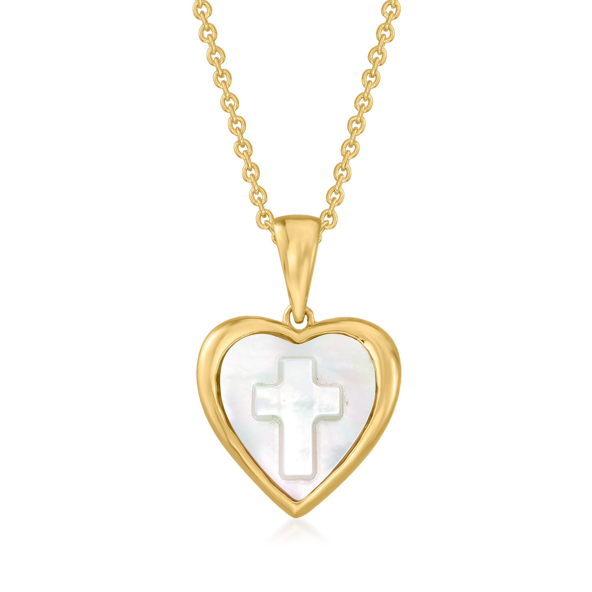 Mother-Of-Pearl Heart and Cross Pendant Necklace in 18kt Gold Over  Sterling. 18