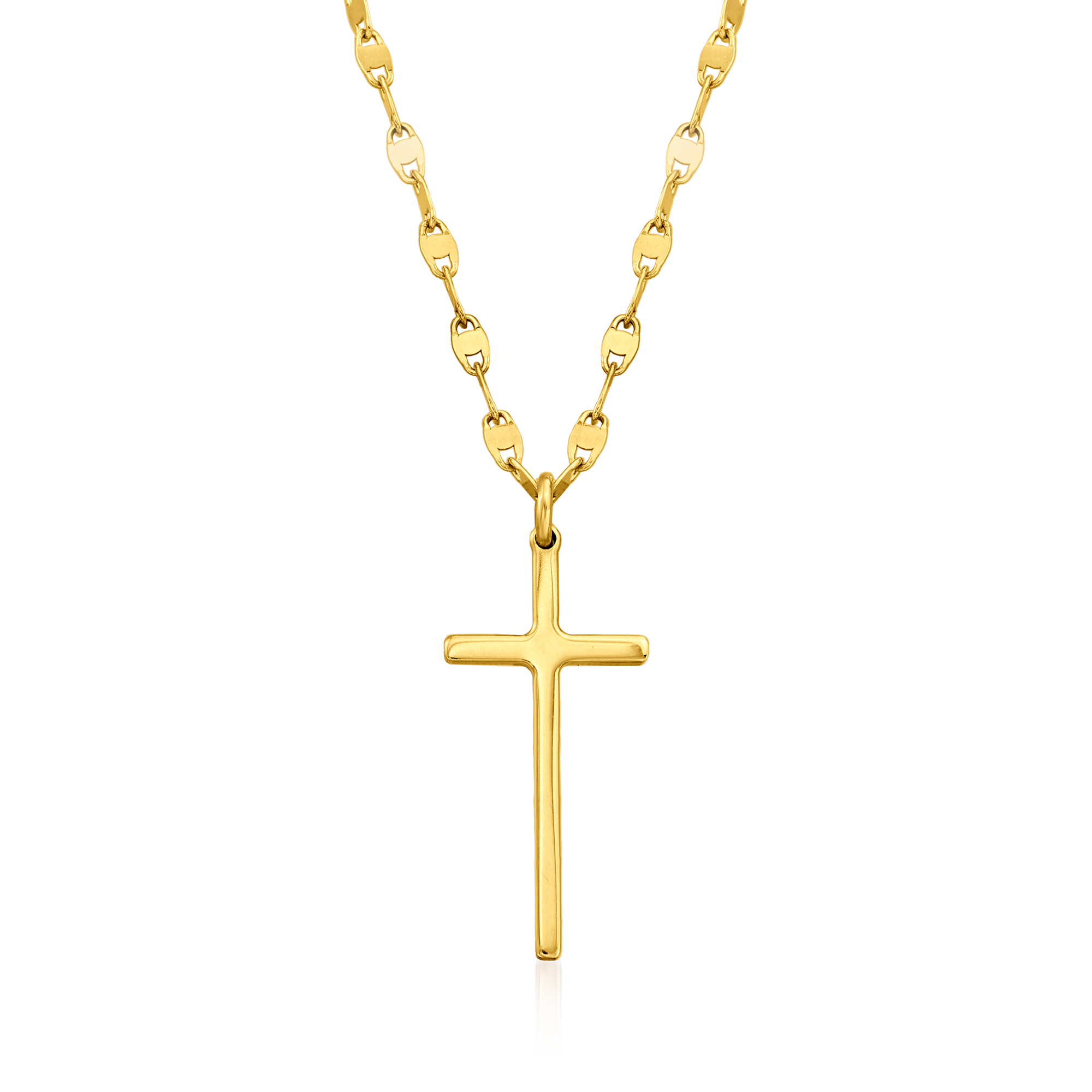 Italian 18kt Gold Over Sterling Cross and Mirror-Link Chain 