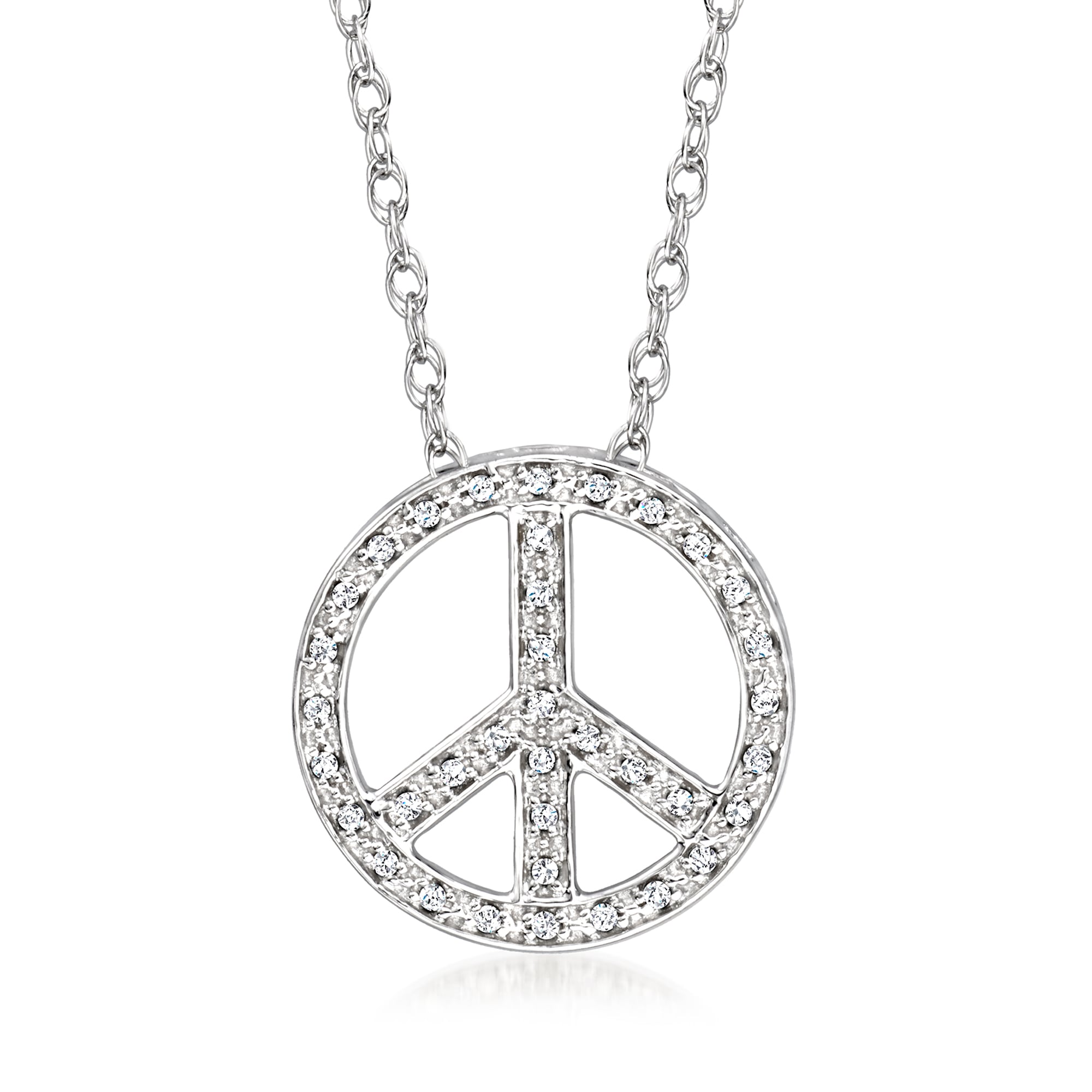 10 ct. t.w. Diamond Peace Sign Pendant Necklace in Sterling Silver