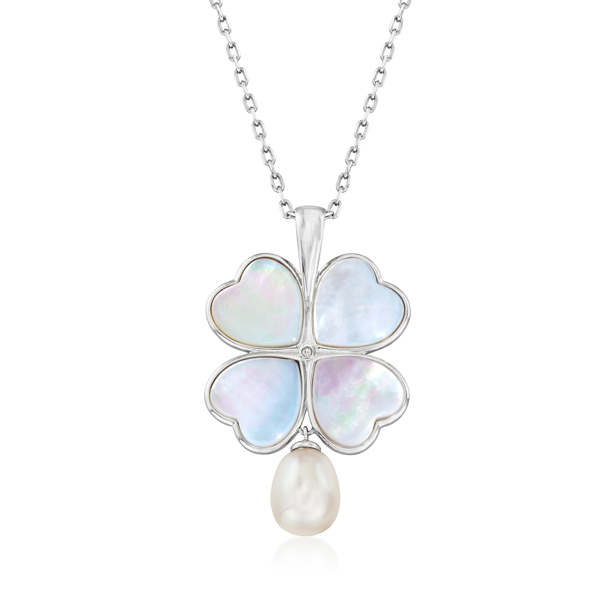 Mother-Of-Pearl and 8.5-9mm Cultured Pearl Four-Leaf Clover