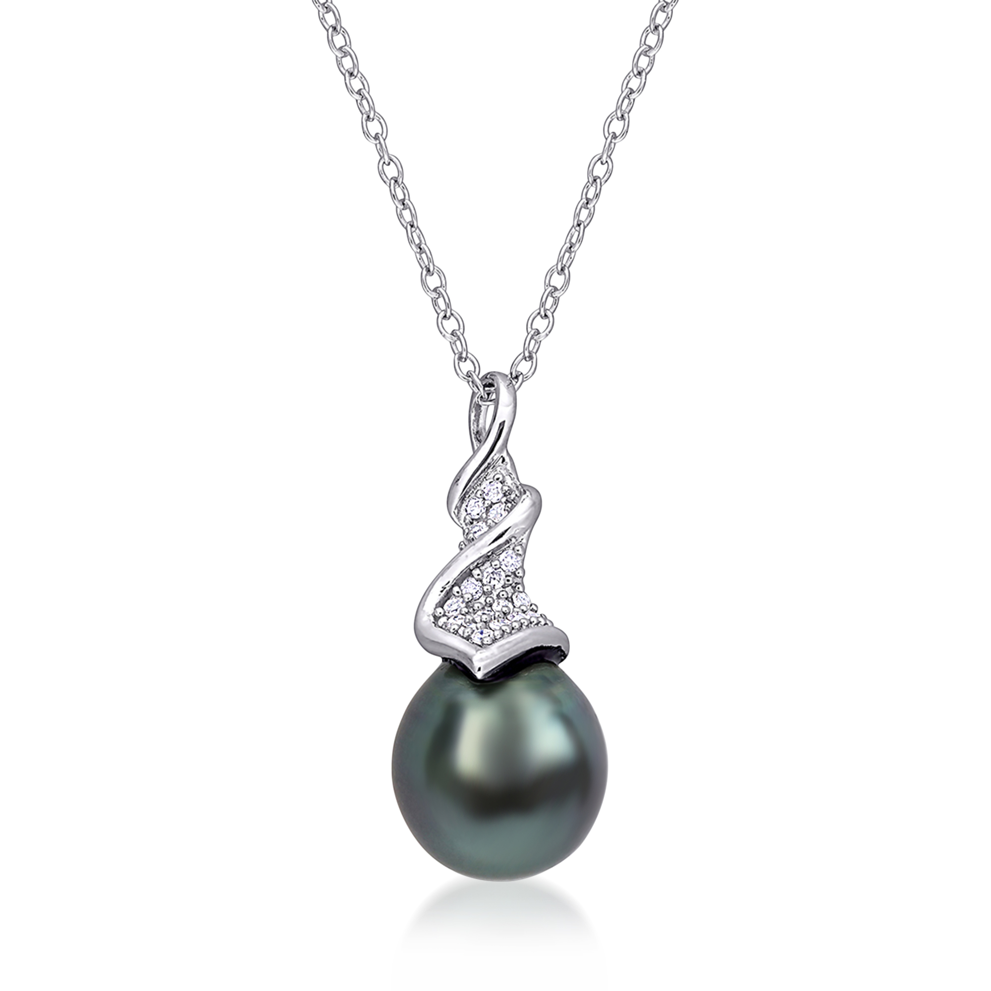 9-9.5mm Black Cultured Tahitian Pearl and Diamond-Accented
