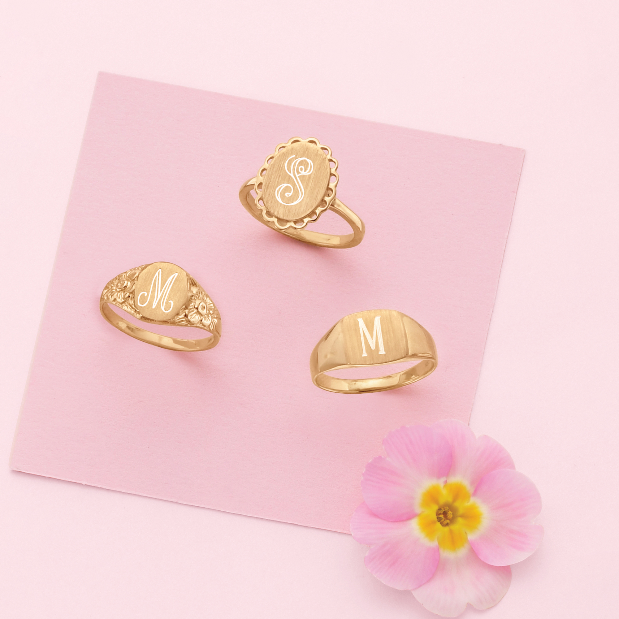 指輪・リング Numbering Flower Signet Ring #8470 5BSA098 Amazon.com: Rose flower signet ring 14k solid gold vintage
