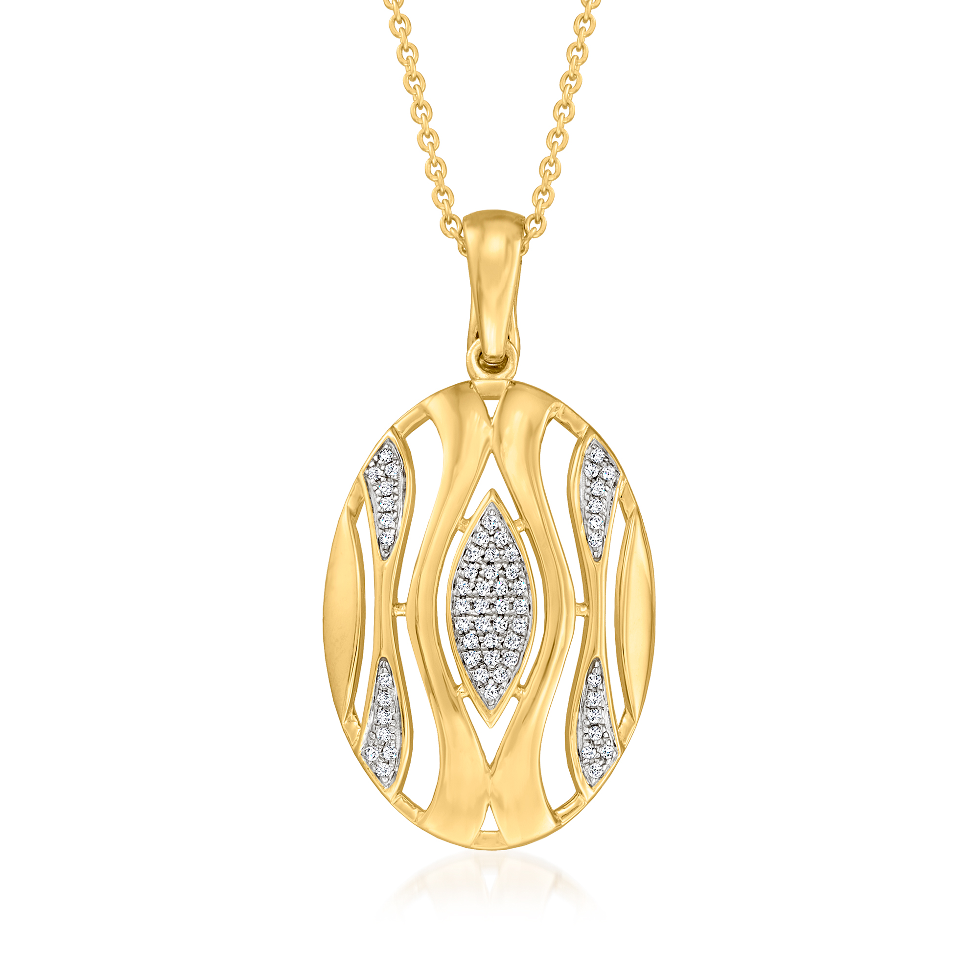 .10 ct. t.w. Diamond Wavy Medallion Pendant Necklace in 18kt Gold Over  Sterling. 18