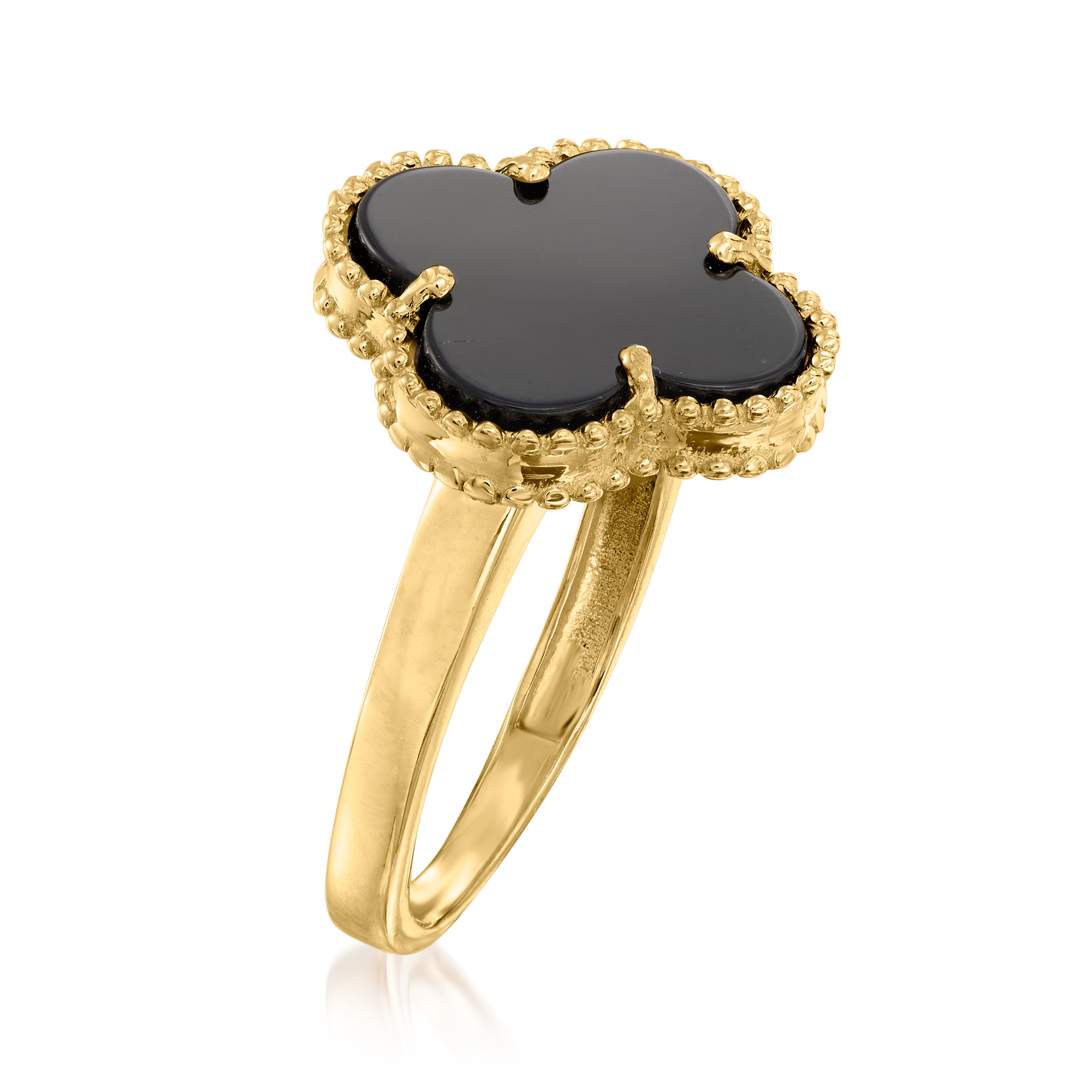 C. 1990 Vintage Black Onyx Clover Ring in 21kt Yellow Gold