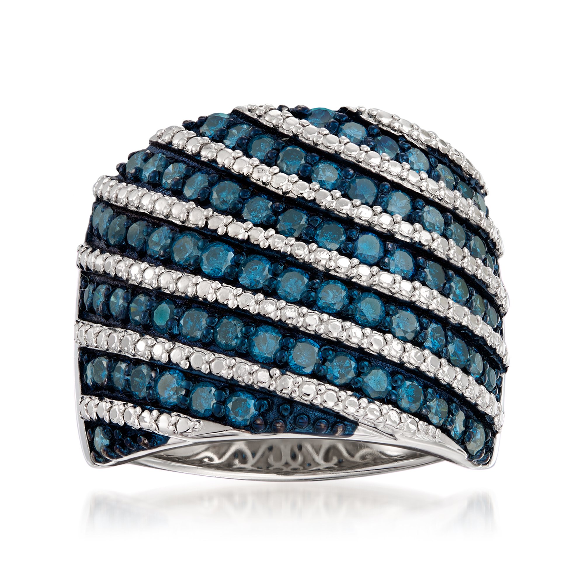 Blue Diamond Multi-Row Ring in Sterling Silver