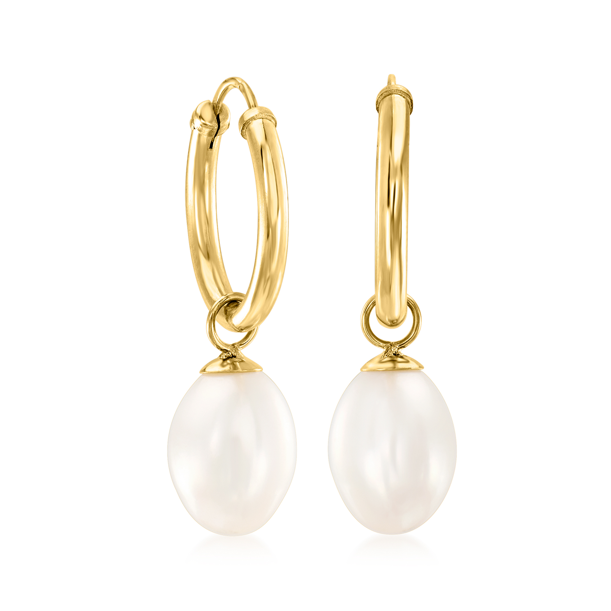 ピアス Monday Edition _ Teardrop Pearl Hoop Earrings - Gold 8-8.5mm Cultured Pearl Hoop Drop Earrings in 14kt Yellow Gold