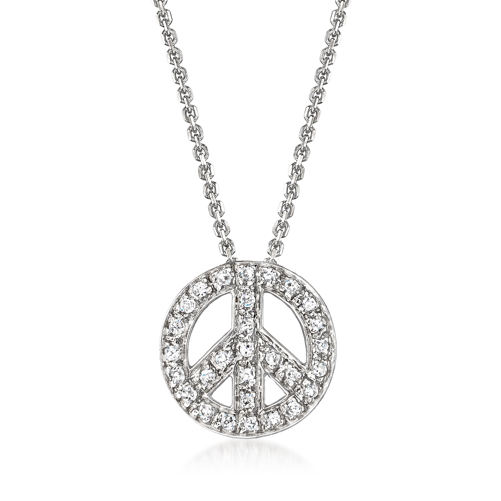 CloseoutWarehouse Cubic Zirconia Peace Sign Pendant Sterling Silver 