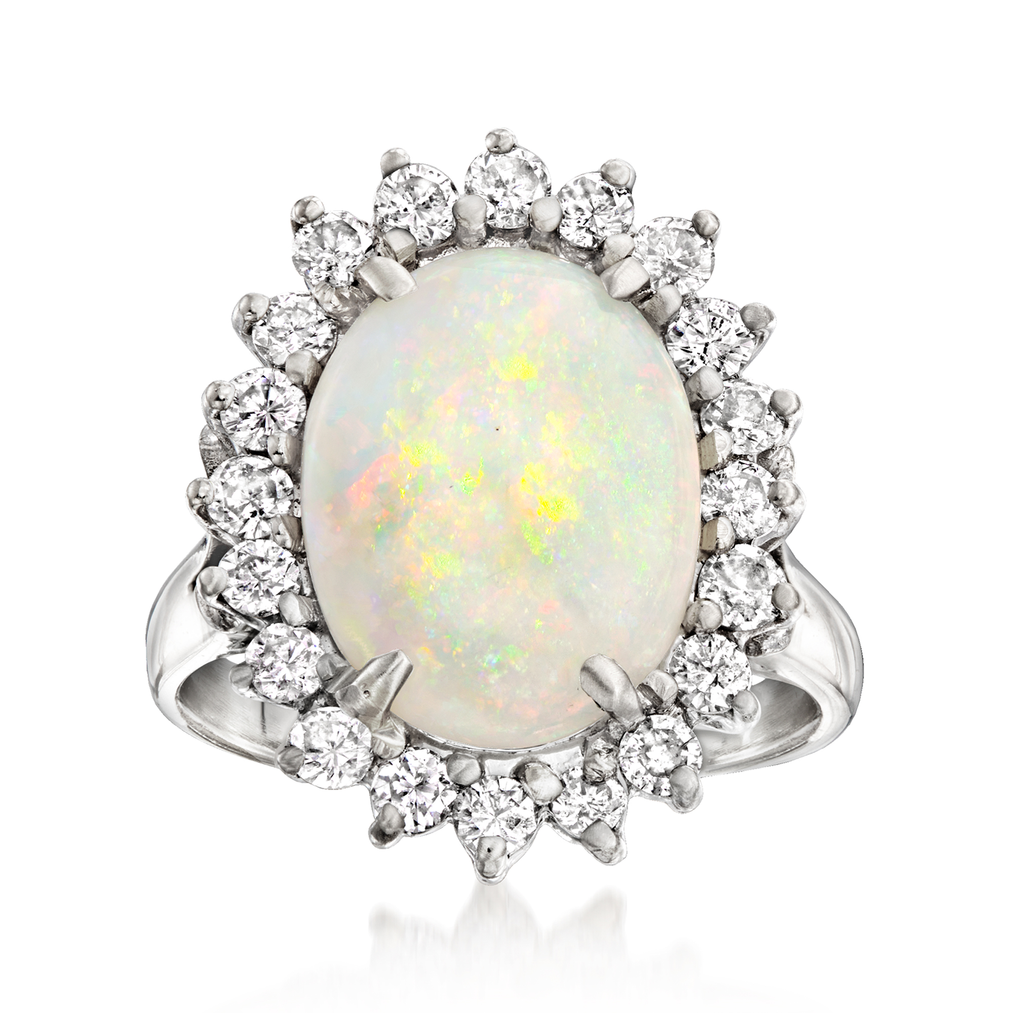 C. 1980 Vintage Opal and 1.00 ct. t.w. Diamond Cocktail Ring