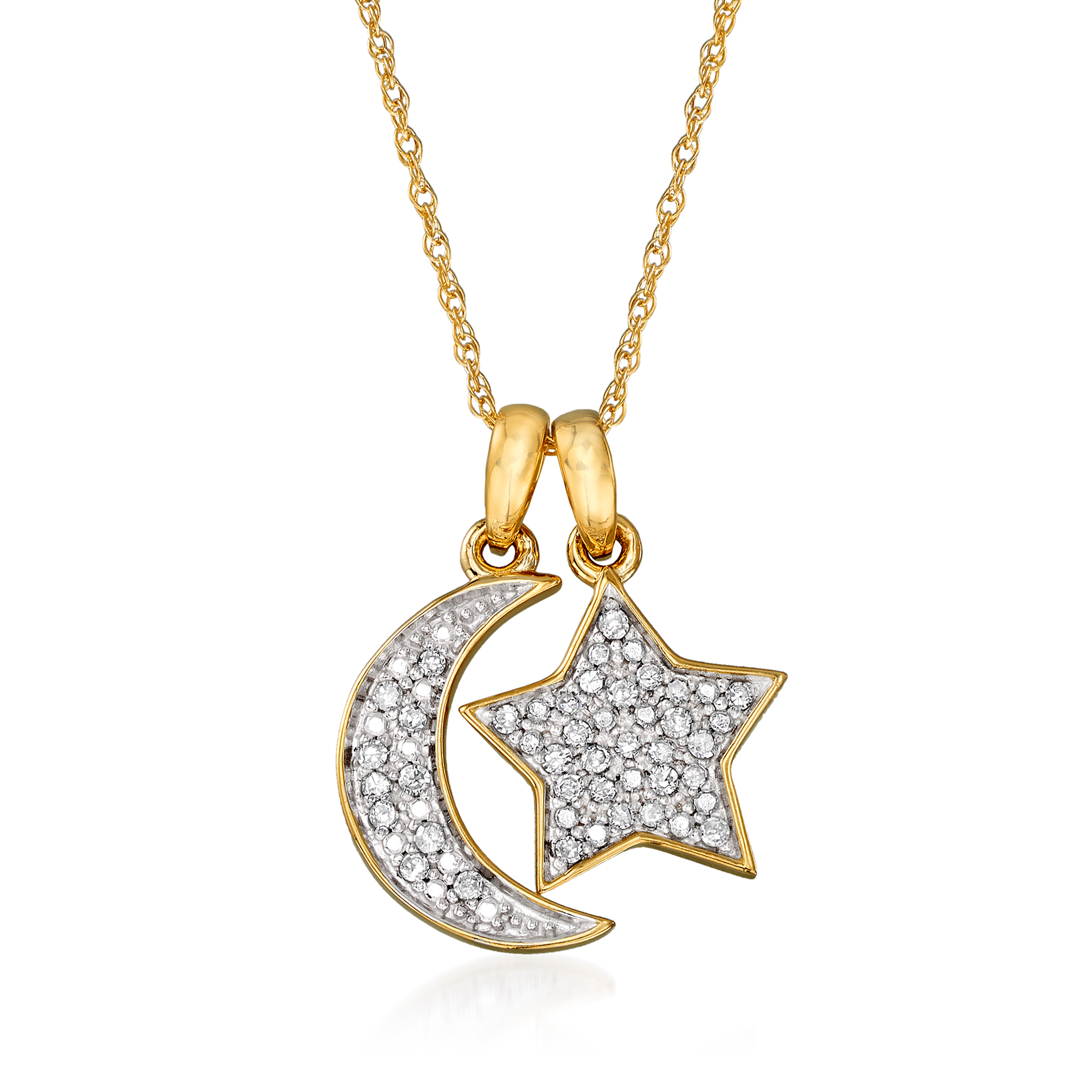 10 ct. t.w. Pave Diamond Star and Moon Charm Necklace in 14kt 
