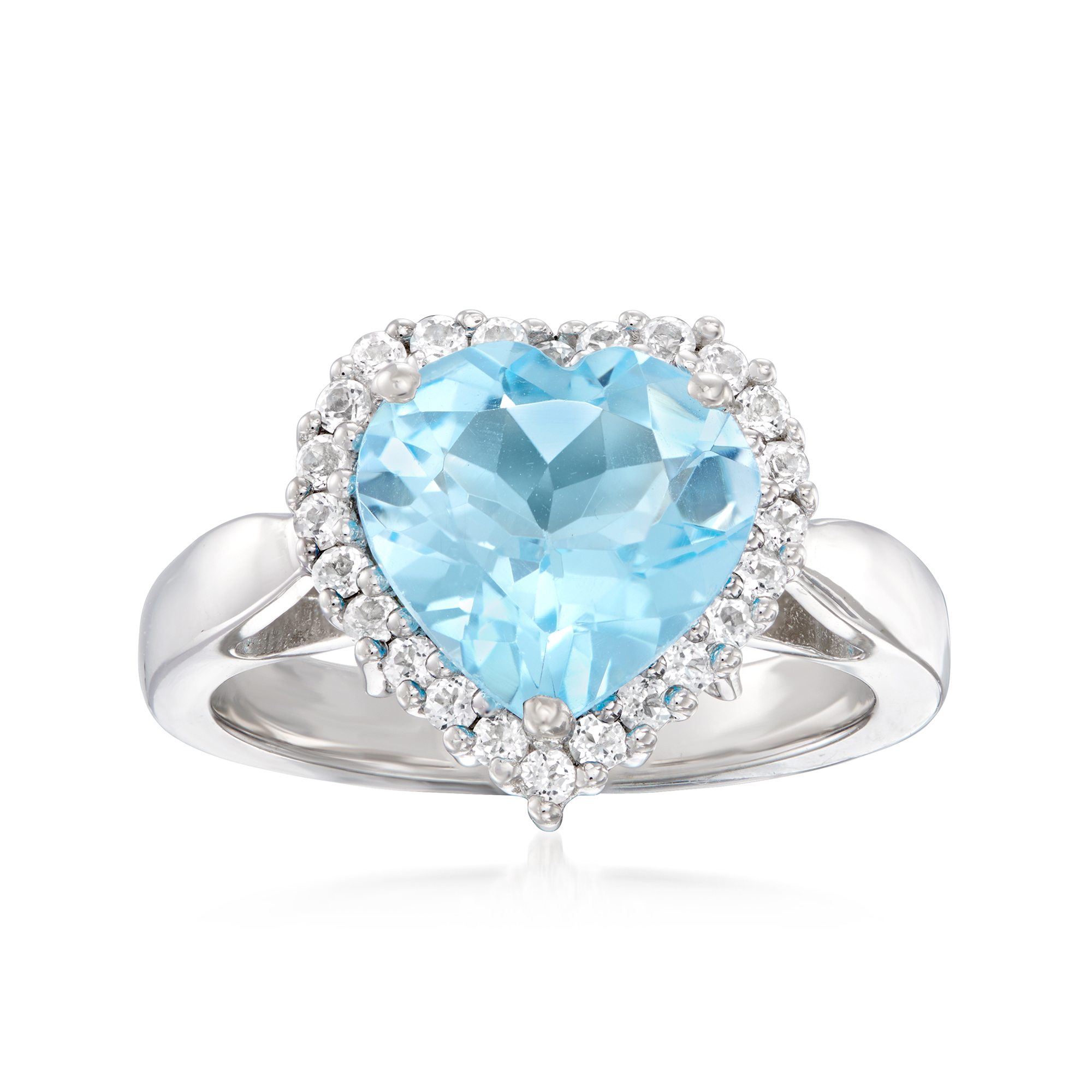 3.90 Carat Swiss Blue Topaz Heart Ring with .50 ct. t.w.